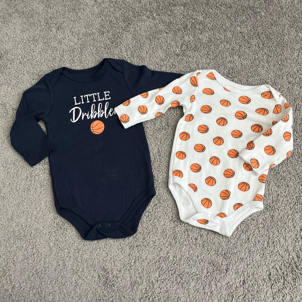 Hudson Baby Long Sleeve Bodysuits Basketball Theme Size 6-9-EUC